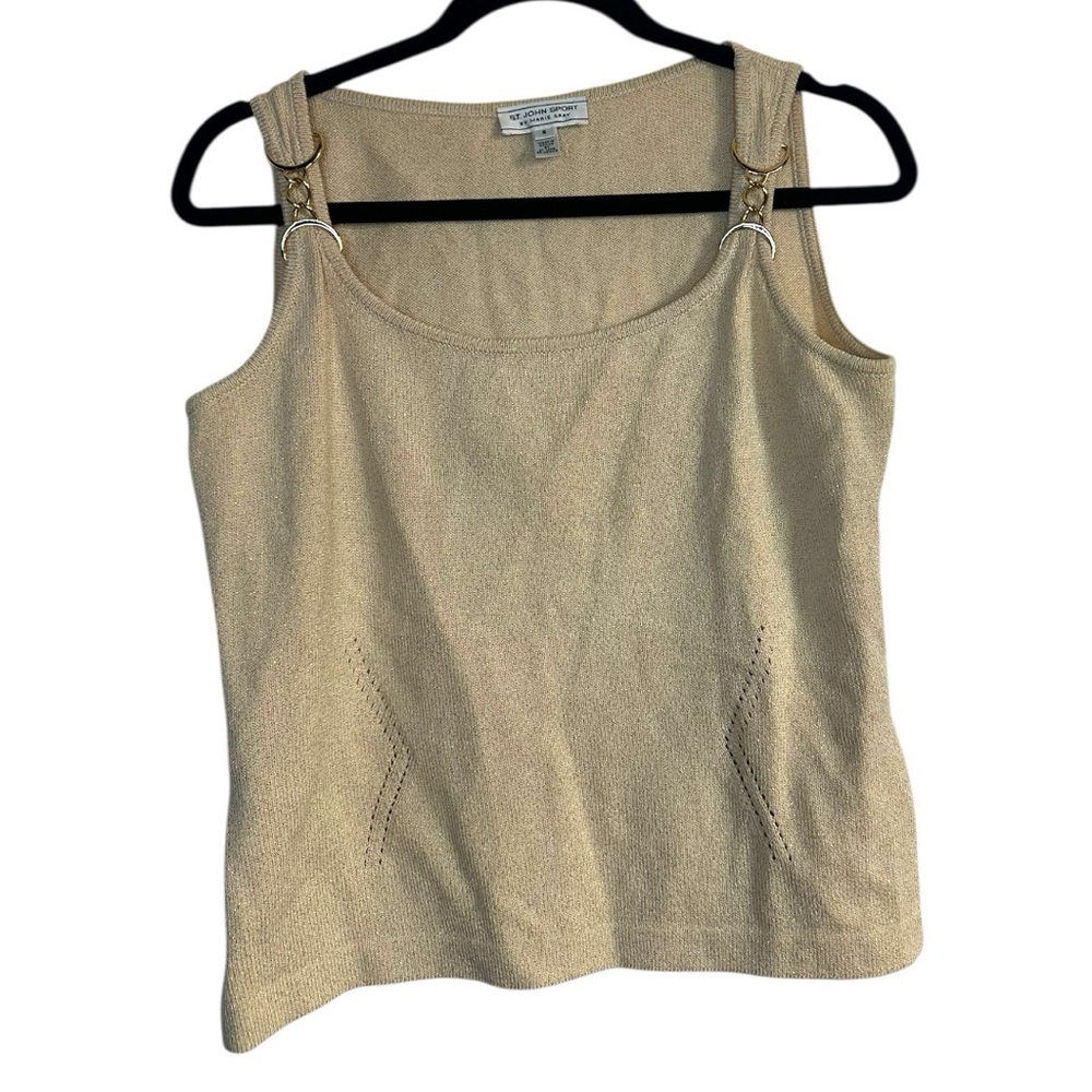 St.John Sport Tan Gold Metallic with Metal Chain Details Tank Wool Blend‎ Size S